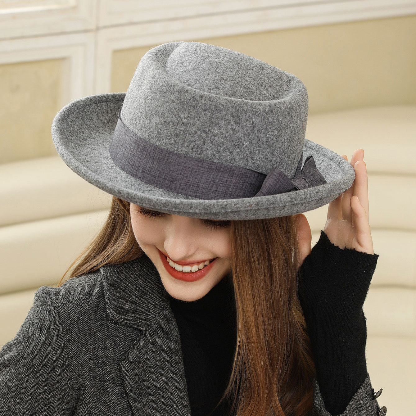 Vintage Bow British Retro Flat Top Hat for Women 