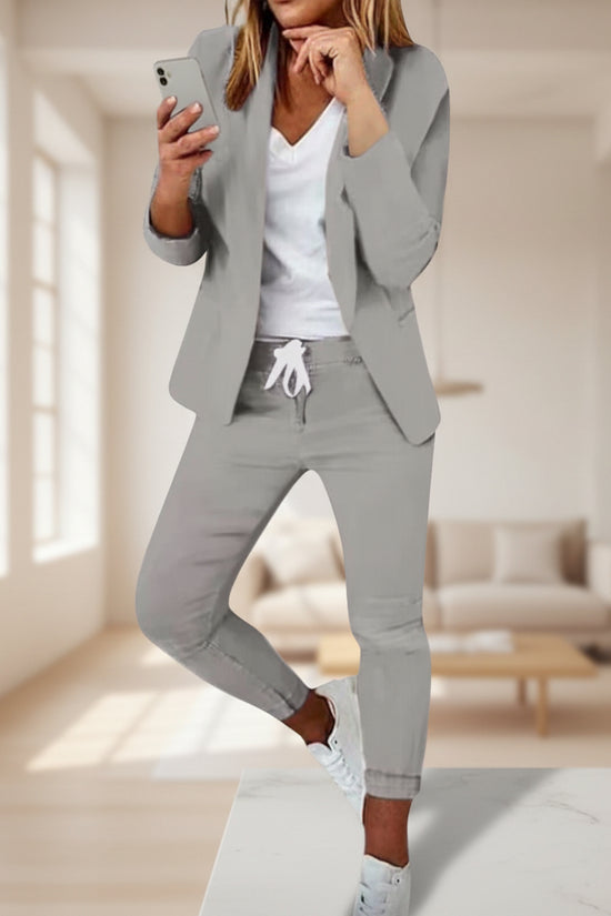 Women’s Notch-Lapel Blazer & Drawstring Pants Suit Set 