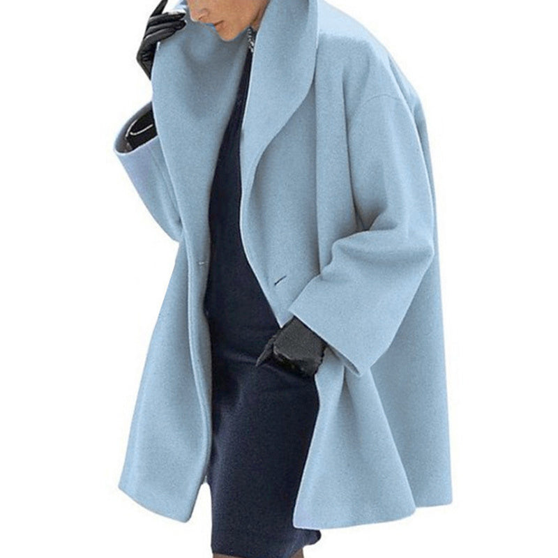 Plus Size Women's Solid Color Round Neck Button Coat - Oversized Hooded Wool-Like Long Coat For Fall&Winter CJ US