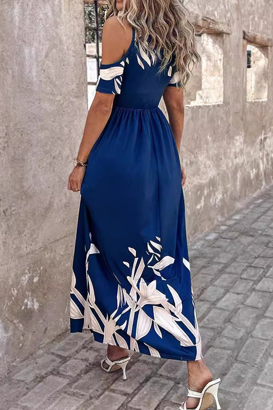 Ladies' Floral Print Deep V-neck Tassel Detail Elegant Short Dress 