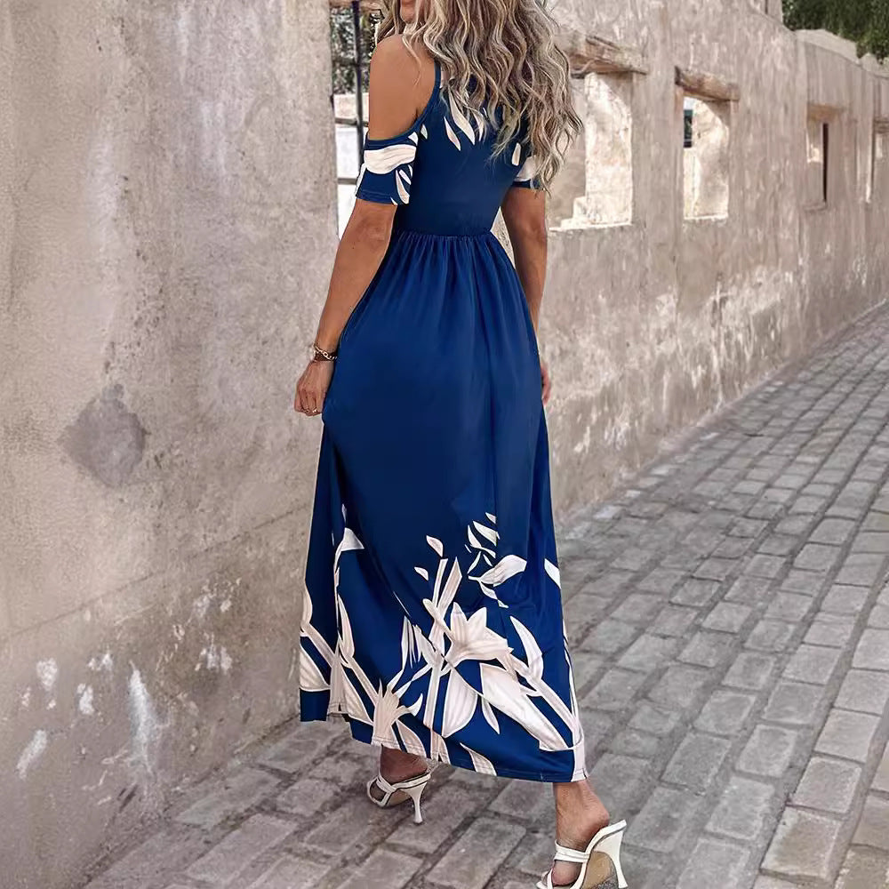 Ladies' Floral Print Deep V-neck Tassel Detail Elegant Short Dress 