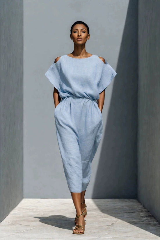 Womens Batwing Sleeve Off-Shoulder Elastic Waist Dress 