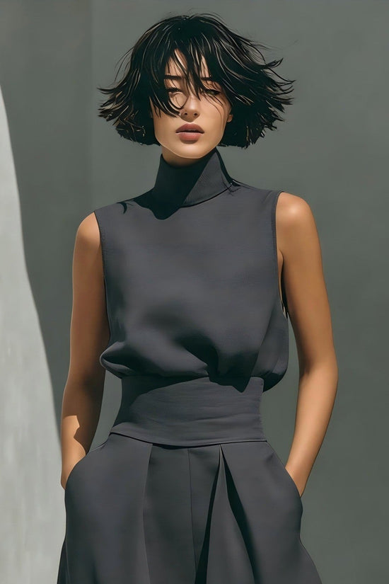 Womens Cotton-Linen Blend Sleeveless Top And Wide-Leg Pants Set 