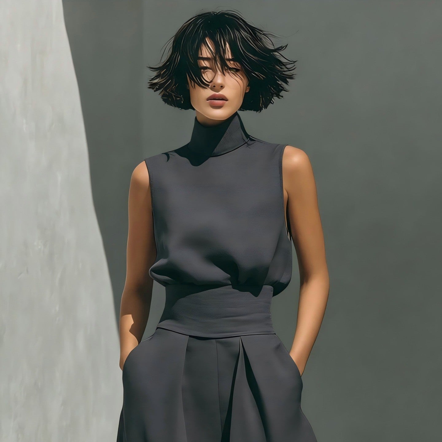 Womens Cotton-Linen Blend Sleeveless Top And Wide-Leg Pants Set 