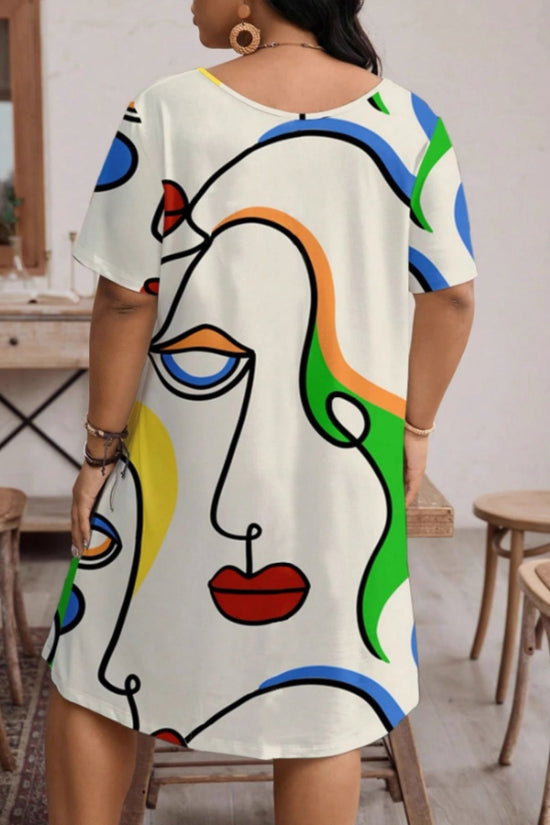 Women's Casual Printed Round Neck Short Sleeve Dress 