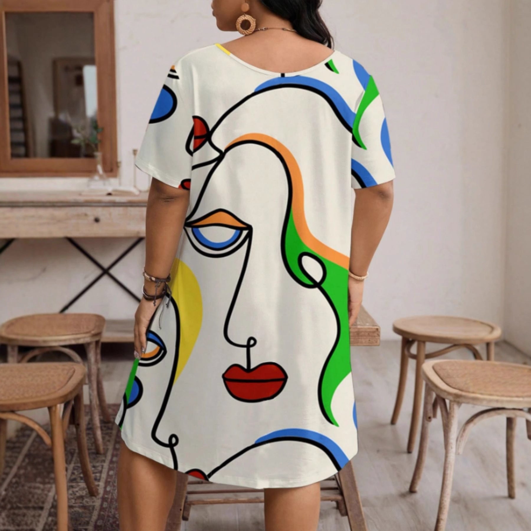Women's Casual Printed Round Neck Short Sleeve Dress 