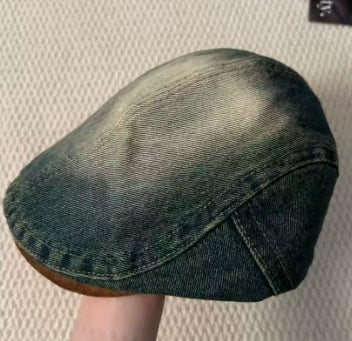 Double-brimmed, Turned-up Brim Denim Beret 