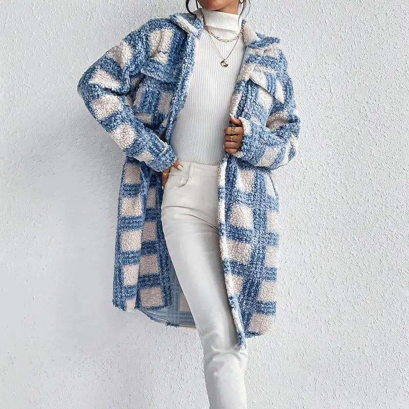 Women's Lightweight Plaid Jacket, Button Down Fleece Jacket, Long Sleeve Fall Outerwear Coat CJ US