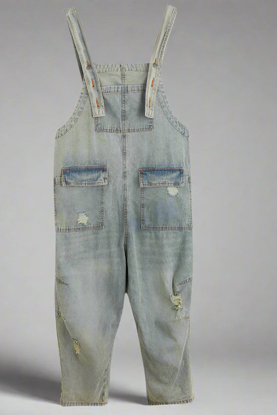 Women's Summer Retro Nostalgic Ripped Denim Overalls CJ US