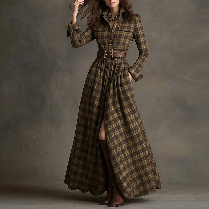 Elegant Commuter Printed Lapel Slim-Fit Dress 