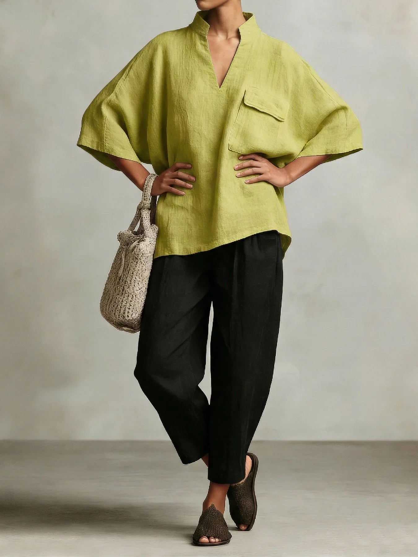 Loose-fitting Solid-color Stylish Women's Linen Shirt 