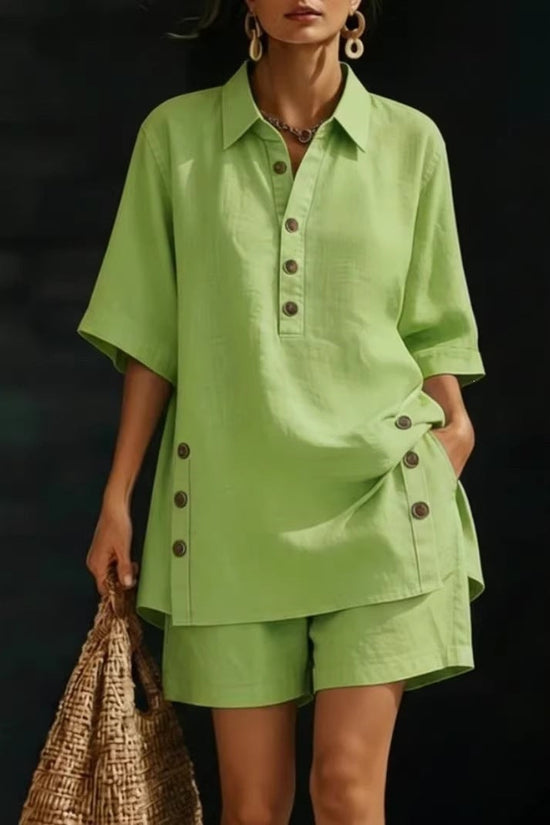 Womens Short-Sleeve Shirt And Loose Pants Two-Piece Set 