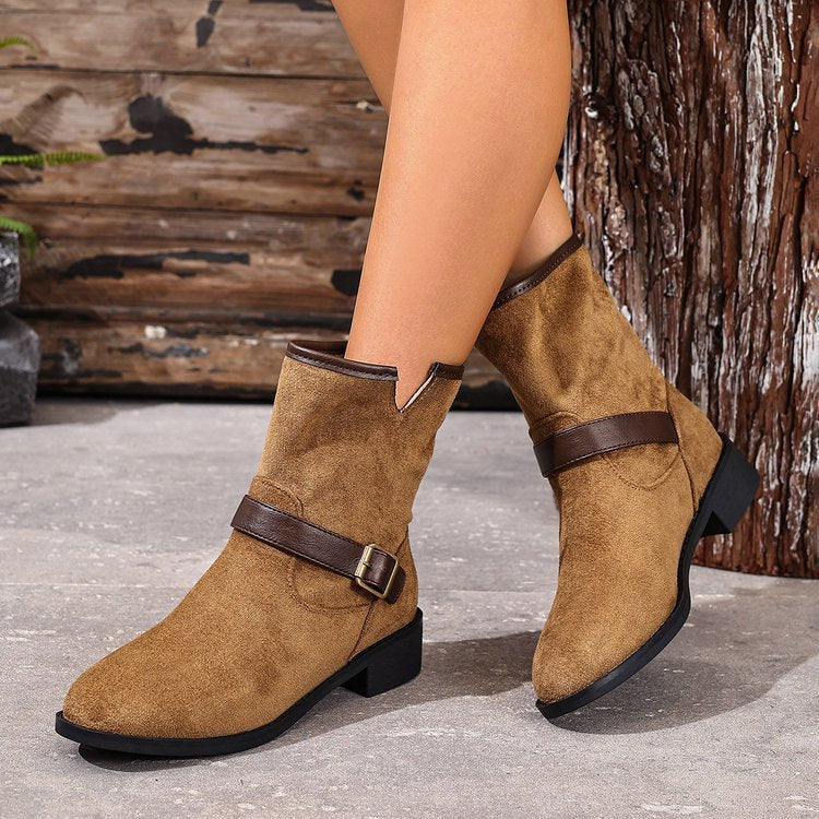 Casual Metal Buckle Slip-on Women's Martin Boots CJ