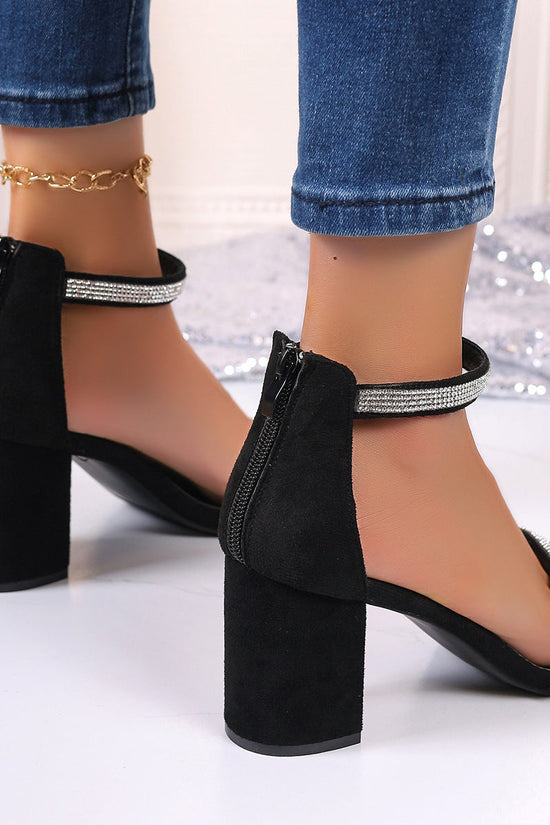 Rhinestone High Heel Sandals Summer Chunky Square Heel Sandals CJ US