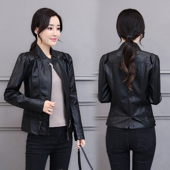 New Spring And Autumn Korean Style Motorcycle Stand-up Collar Slim Fit Slimming Leather Coat Diversi Fashion™