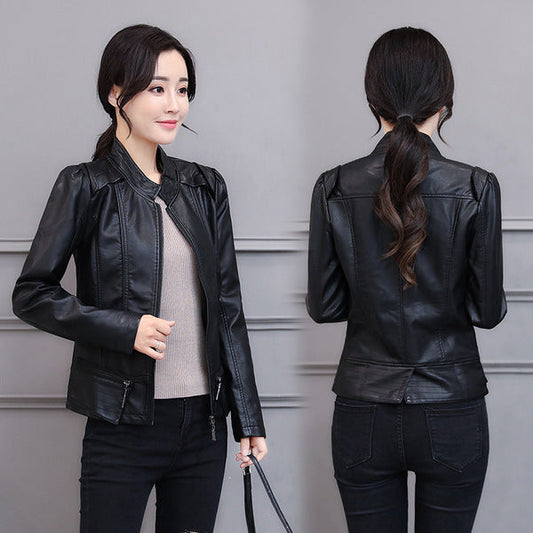 New Spring And Autumn Korean Style Motorcycle Stand-up Collar Slim Fit Slimming Leather Coat Diversi Fashion™