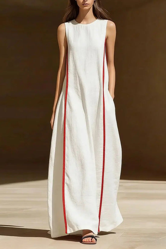 Women's Linen Sleeveless Loose Striped Dress 