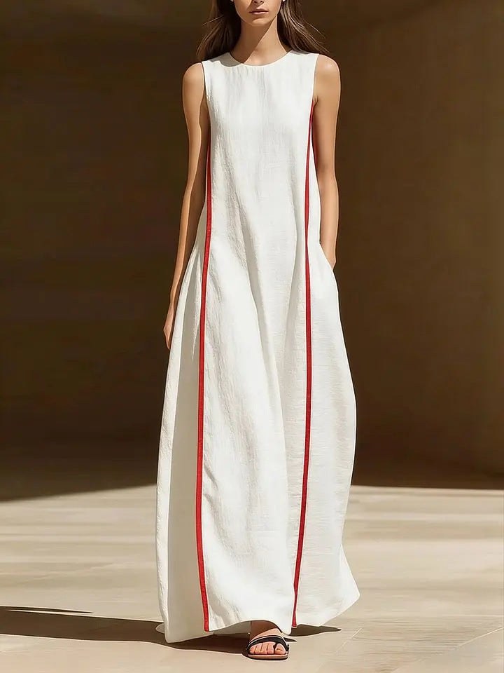 Women's Linen Sleeveless Loose Striped Dress 