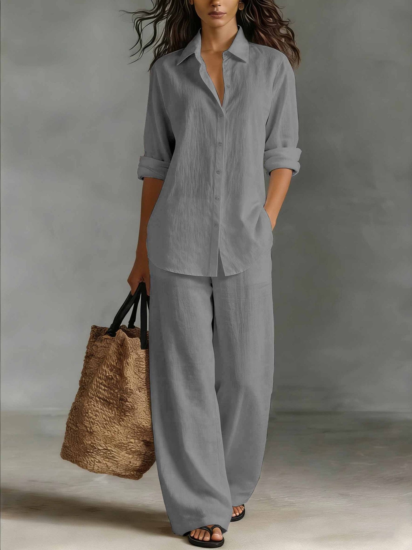 Bohemian Resort Cotton-Linen Top And Pants Set 