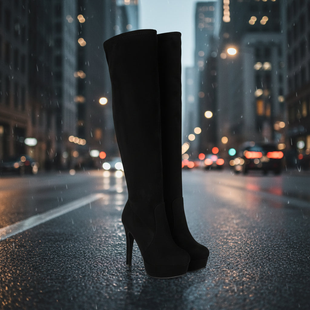 Suede Elastic Foldable Over-the-knee High-heel Riding Boots 