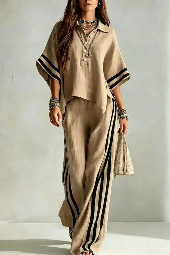 Womens Clothing Short-Sleeve Shirt And Loose Pants Two-Piece Set 