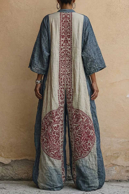 Printed Bohemian style wide leg jumpsuit for women 