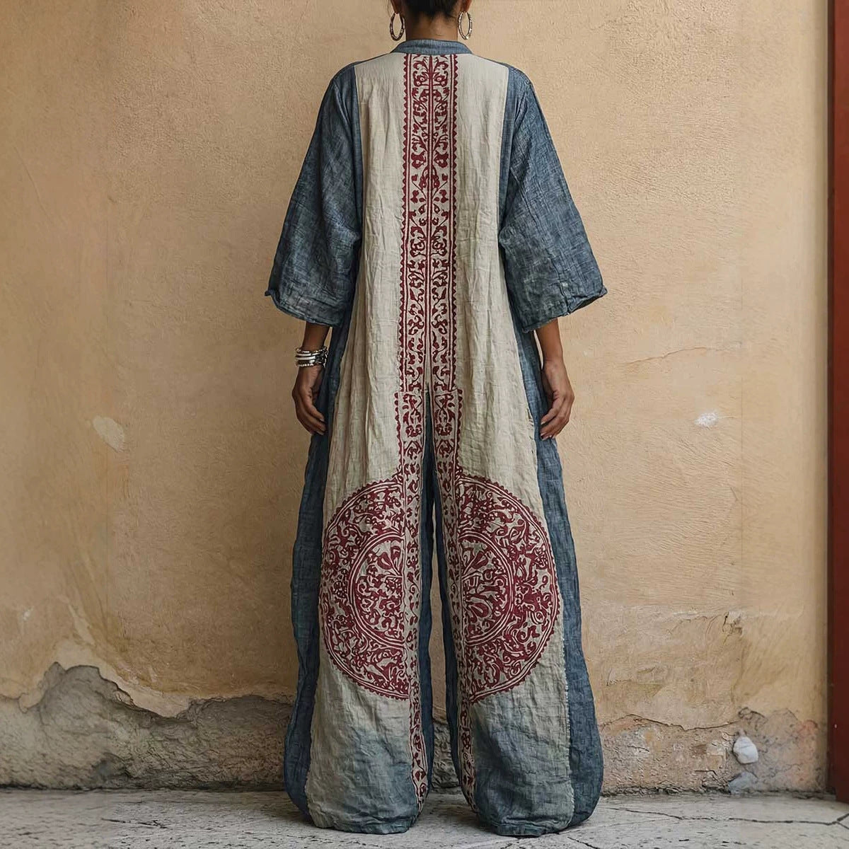 Printed Bohemian style wide leg jumpsuit for women 
