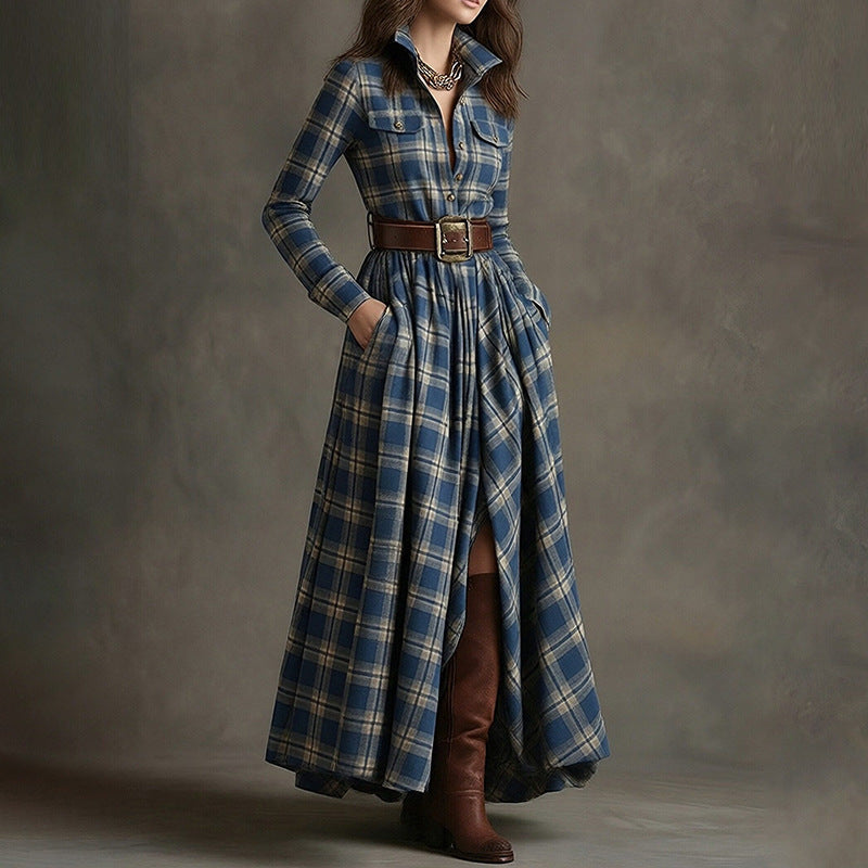 Elegant Commuter Printed Lapel Slim-Fit Dress 