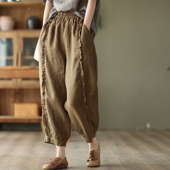 High-waisted Figure-flattering Solid-color Capri Harem Pants 
