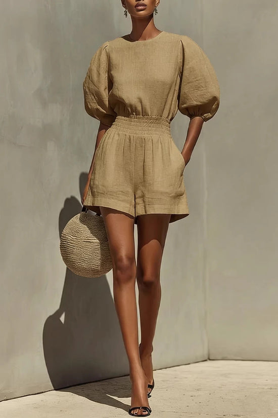 Women's Puff-Sleeve Casual Fashionable Comfortable Set 