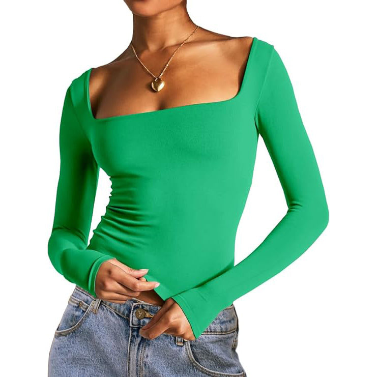 Square Neck Milk Silk Pullover Long Sleeves 
