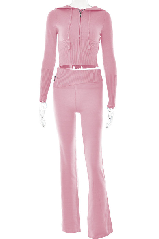 Long Sleeve Sweater & High Waist Long Pants Set | ladies long sweaters