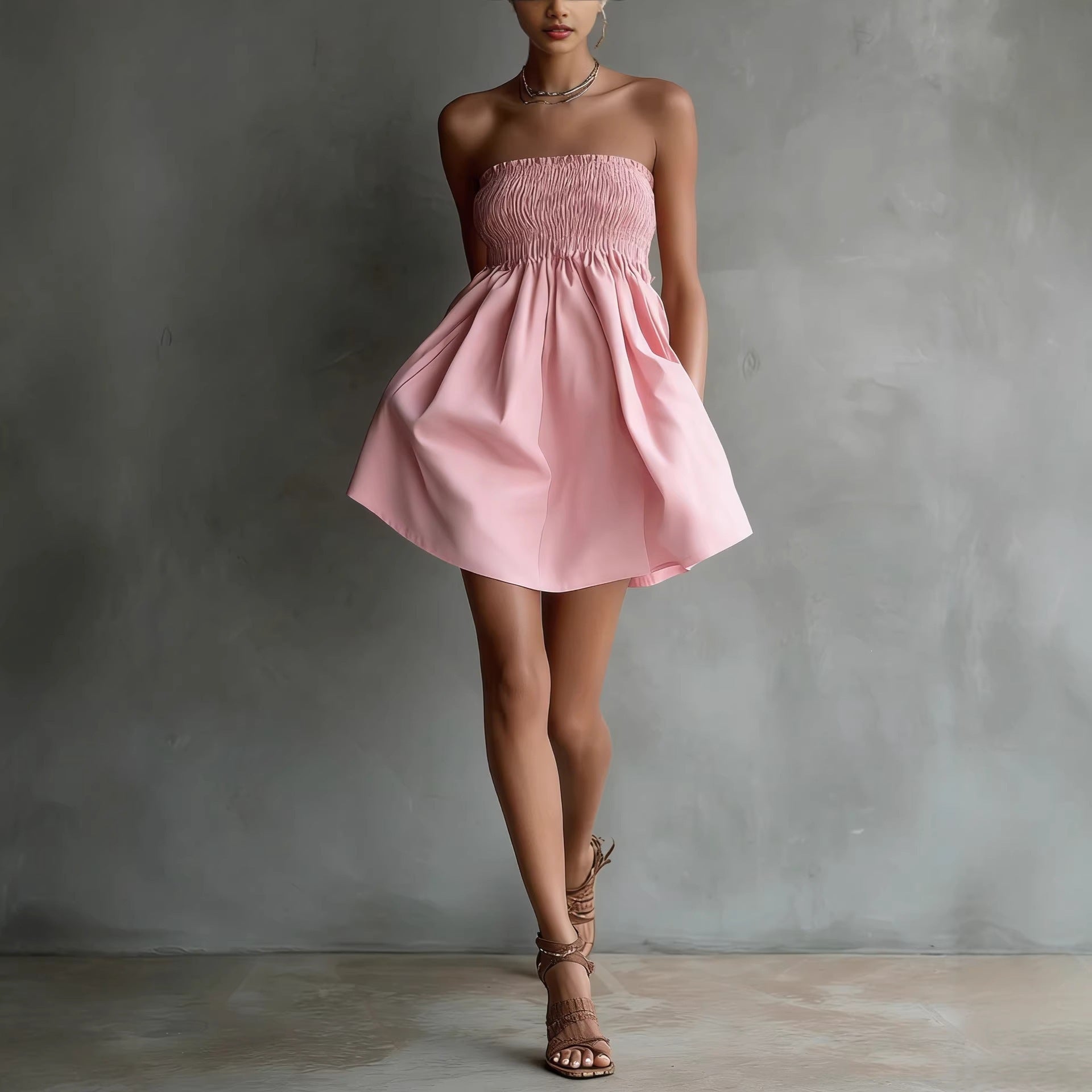 Women's Solid-Colored Strapless Tube Dress 