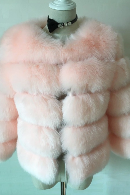 Women's Luxury Faux Fur Coat | Stand Collar Furry Jacket 