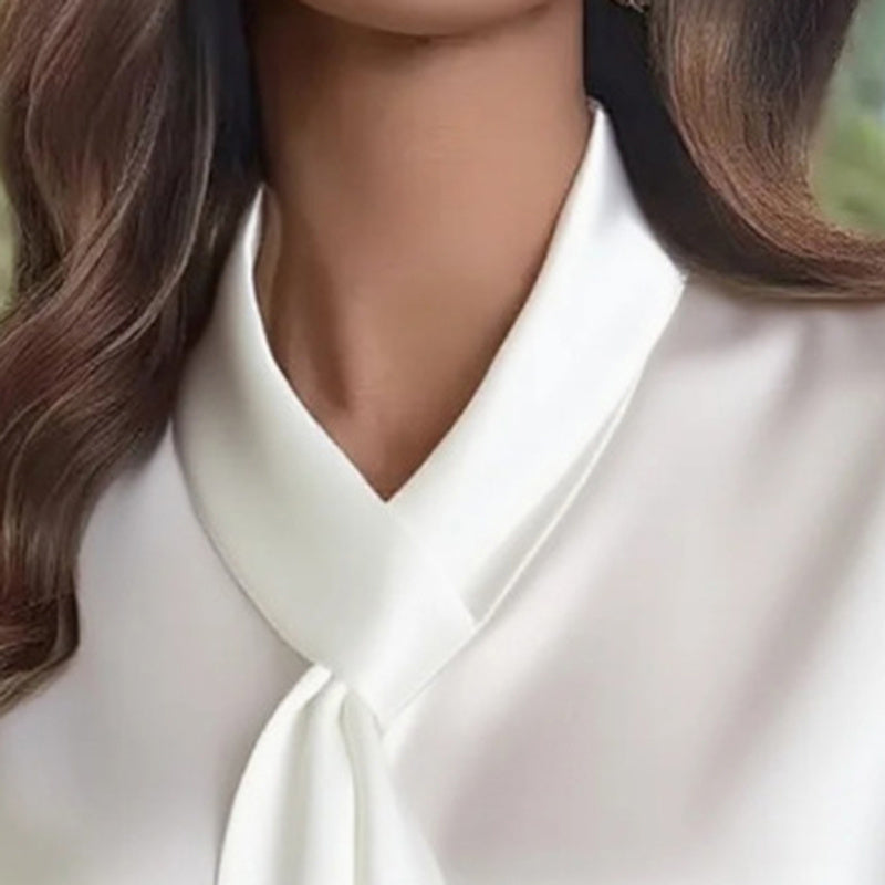 Women's Ribbon Detail Blouse, Lightweight Business Casual Shirt, Elegant Long Sleeve Office Work Top CJ US