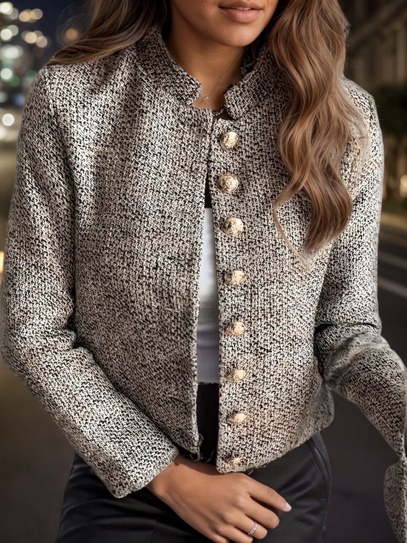2025 Large Elegant Floral Top Lightweight Polyester Elegant Women's Fashion Floral Top - Long Sleeved, Buttoned Front, Opaque, Solid Color Jacket, Suitable For Work And Leisure CJ US