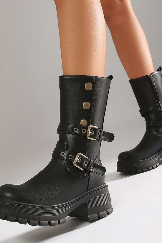 Supply Thick Sole High Heel Women's Boots  Punk Style Belt Buckle Ankle Boots 