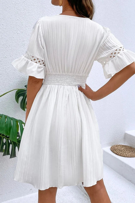 Cutout V-Neck Flounce Sleeve Mini Dress 