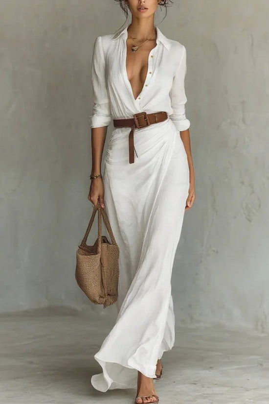 Women Autumn Elegant Sexy Solid Color Irregular Ruffle Dress With Belt 