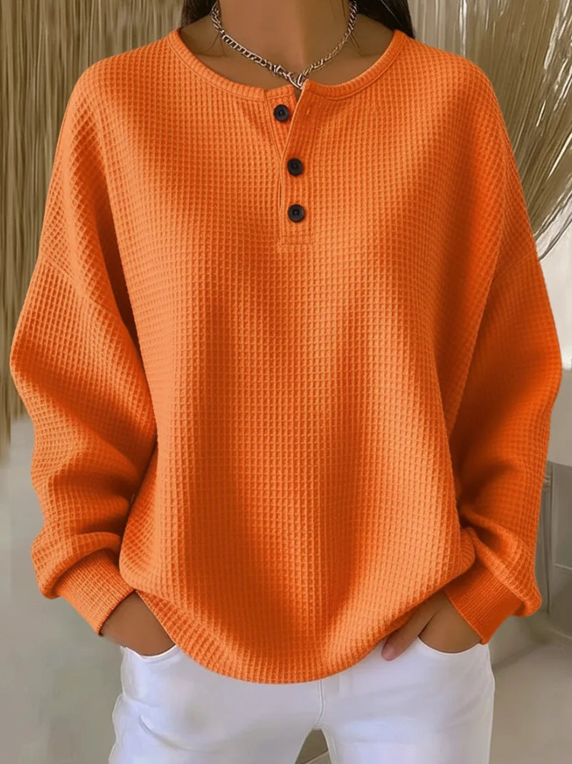 Round neck solid color pullover loose top 