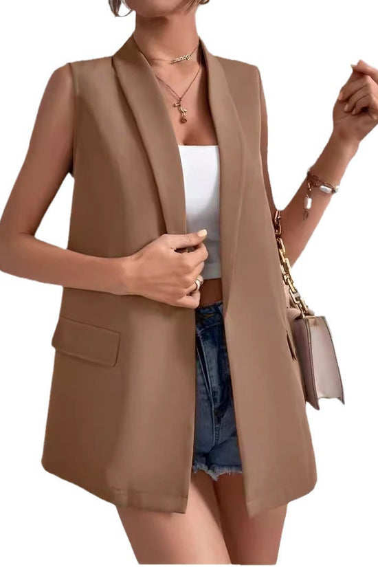 Collar Mid-length Casual Temperament Commute Suit Vest Without Buckle 
