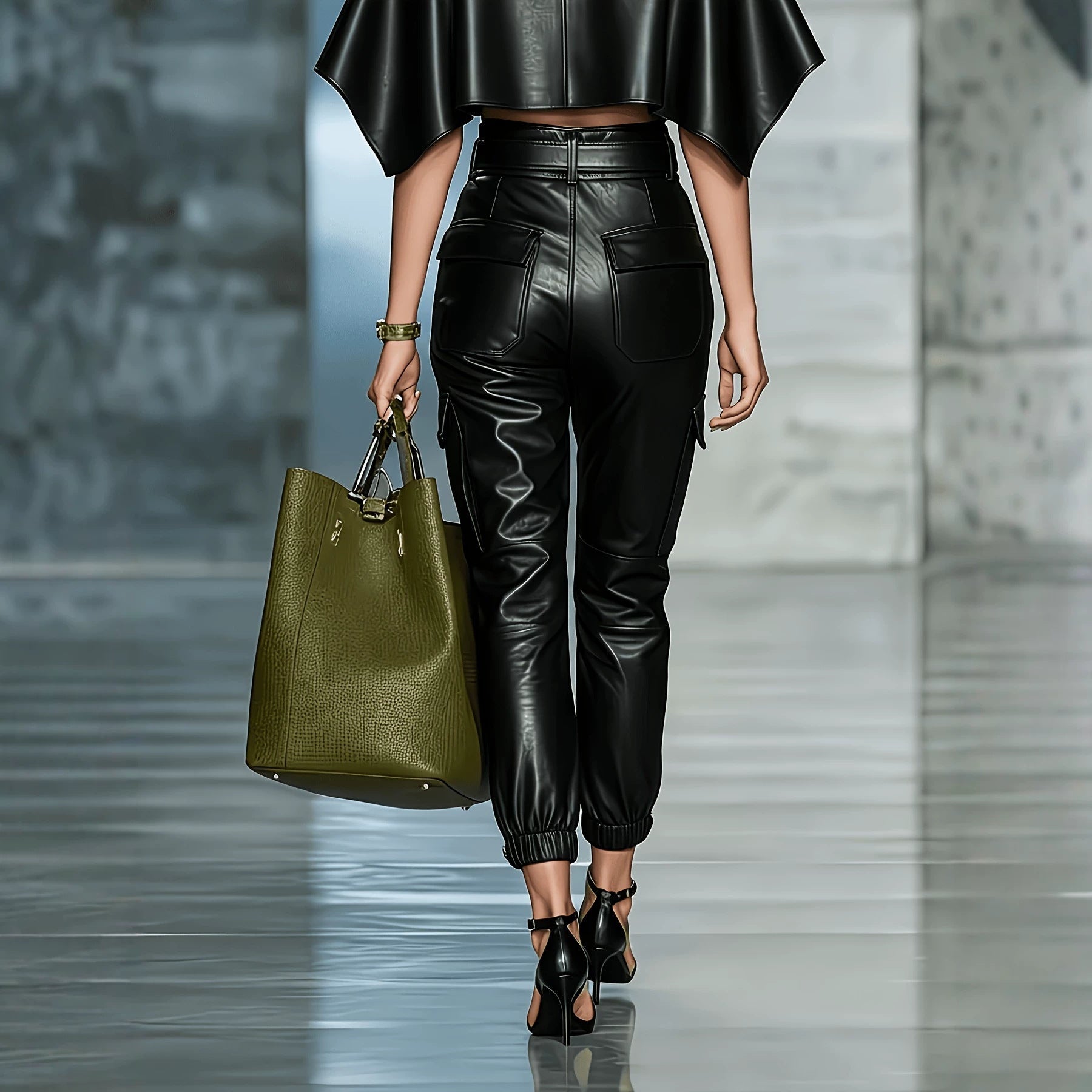 Elastic ankle side pocket long pants for women 