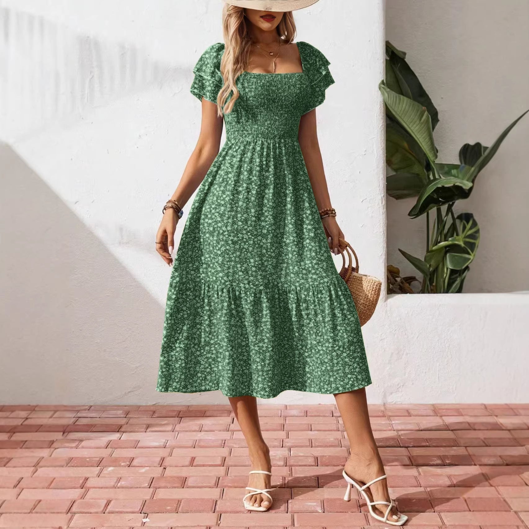 Plus Size Backless Midi Dress – Elegant Pleated Summer Party Dress 