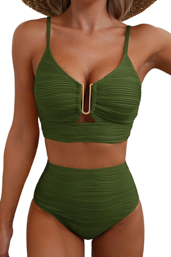 Solid color gathering swimsuit 