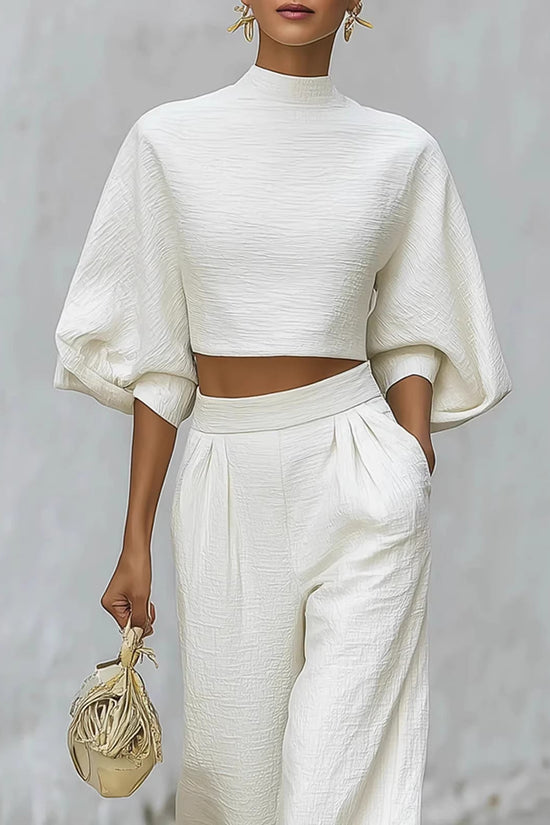 Womens Short Top And High-Waisted Casual Pants Two-Piece Set 