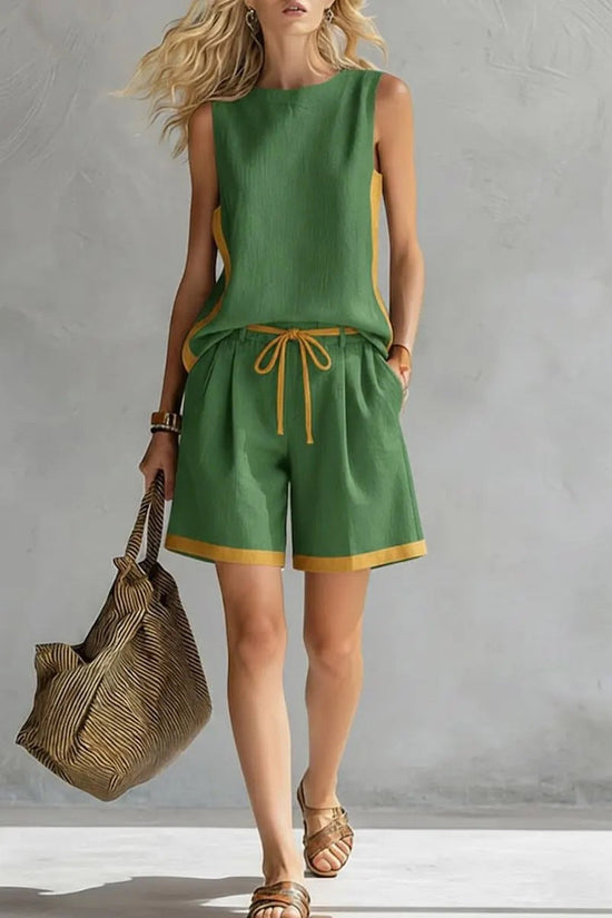 Solid-color Loose Casual Vest And Shorts Set 