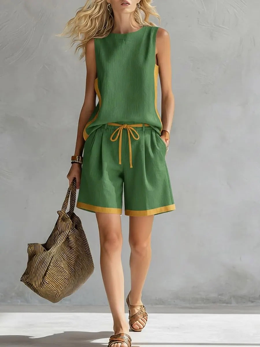 Solid-color Loose Casual Vest And Shorts Set 