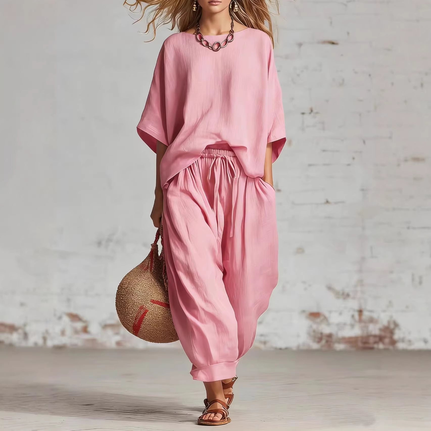Women's Solid Color Loose Casual Set 