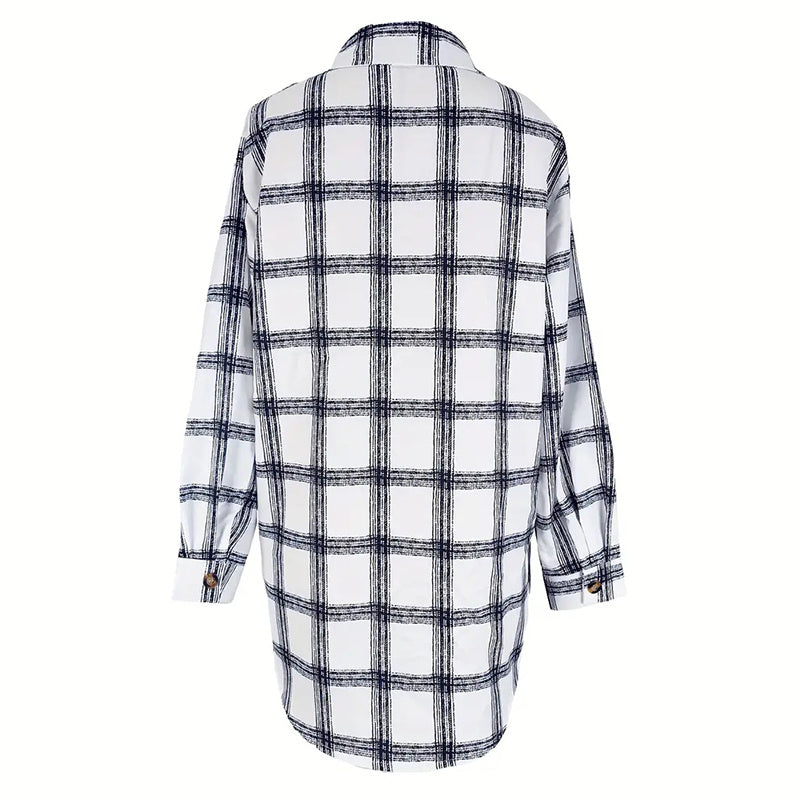 Womens Button Down Shirts Long Sleeve Plaid Shackets Business Casual Blouse Top CJ US