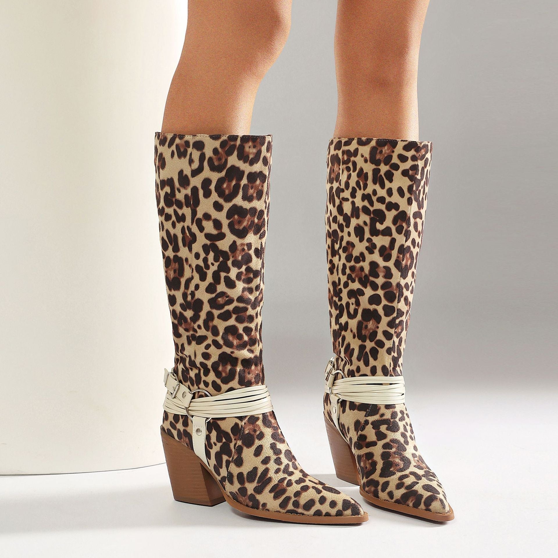 Western Style High Heel Boots for Women, Chunky Heeled, Pointed Toe, Over-the-Knee, Belt Buckle Detail Made to order, ships in 7 days 